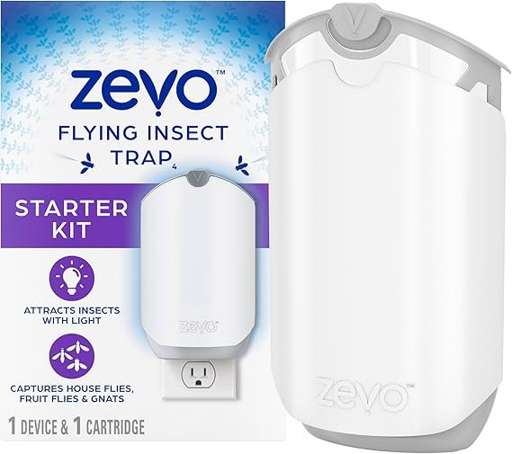 Zevo Flying Insect Trap, Fly Trap Captures Houseflies, Fruit Flies, and Gnats (1 Plug-in Base + 1 Cartridge)