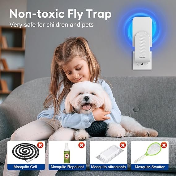 Fly Trap Indoor(1 Device + 5 Glue Cards), Plug-in Flying Insect Trap for Mosquito, Flies, Fruit Flies, Moths, Gnats, Gnat Trap for House Indoor, White