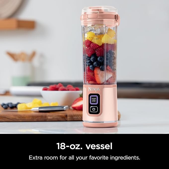 Ninja BC155PS Blast Two-Pack Portable Blender, Cordless, 18oz. Vessel, Personal Blender-for Shakes & Smoothies, BPA Free, Leakproof-Lid & Sip Spout, Rechargeable, Dishwasher Safe Parts, Peach & Stone