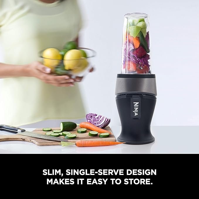 Ninja Personal Blender for Shakes, Smoothies, Food Prep, and Frozen Blending with 700-Watt Base and (2) 16-Ounce Cups with Spout Lids (QB3001SS), Black