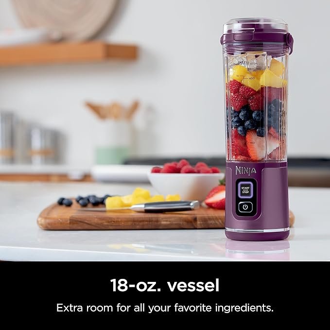 Ninja BC151PR Blast Portable Blender, Cordless, 18oz. Vessel, Personal Blender-for Shakes & Smoothies, BPA Free, Leakproof-Lid & Sip Spout, USB-C Rechargeable, Dishwasher Safe Parts, Passion Fruit