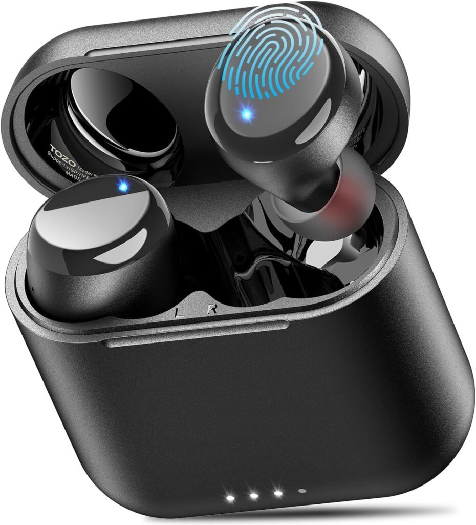 TOZO T10 (Classic Edition) Bluetooth 5.3 Wireless Earbuds with Wireless Charging Case IPX8 Waterproof Stereo Headphones in Ear Built in Mic Headset Premium Sound with Deep Bass for Sport Black