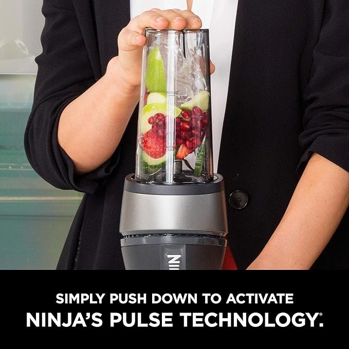 Ninja Personal Blender for Shakes, Smoothies, Food Prep, and Frozen Blending with 700-Watt Base and (2) 16-Ounce Cups with Spout Lids (QB3001SS), Black